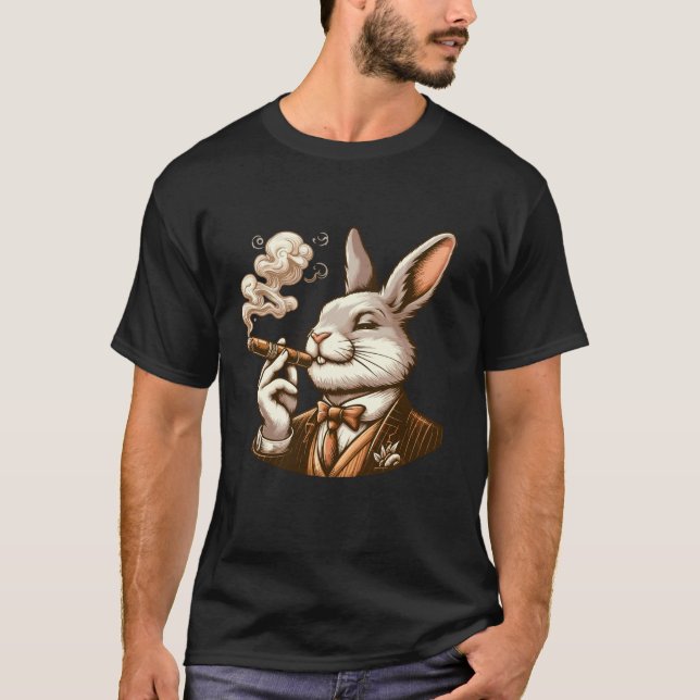 Classy Rabbit Smoking Cigar Animals Majestic Smoke T-Shirt (Front)