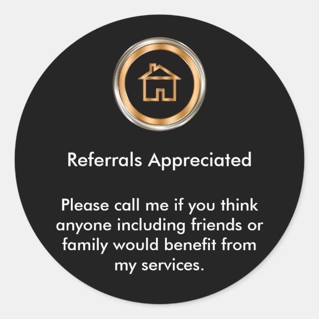 Classy Real Estate Agent Referral Appreciation Classic Round Sticker (Front)