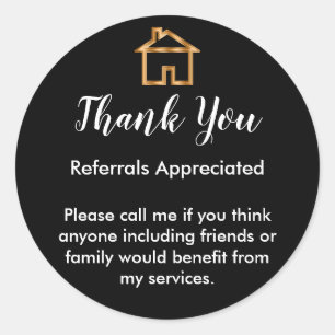 Classy Real Estate Agent Referral Thank You Classic Round Sticker