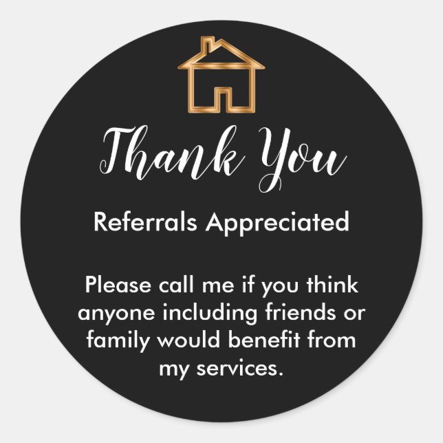 Classy Real Estate Agent Referral Thank You Classic Round Sticker (Front)