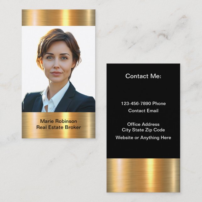 Classy Real Estate Broker Photo Business Cards (Front/Back)