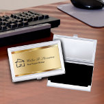 Classy Real Estate Business Card Cases<br><div class="desc">Real Estate business card case in a classy simulated gold metallic background and house symbol printed on case,  along with name and title you can personalise. Designed told hold your business cards and protect them in style for a Realtor,  Broker,  agent,  or agency.</div>
