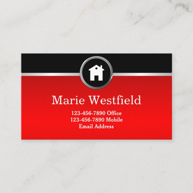 Classy Realtor Black and Red Business Cards Design (Front)