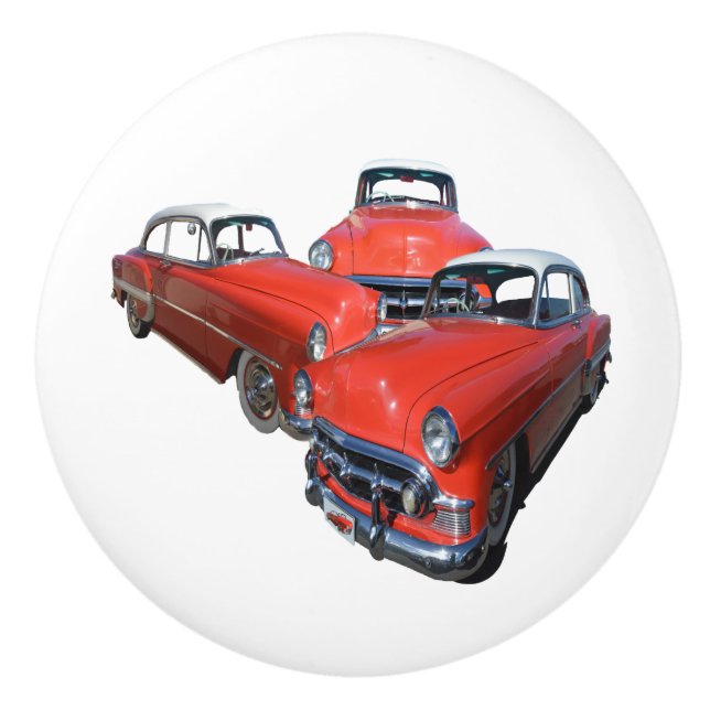 Classy Red And White Vintage Cars, Ceramic Knob (Front)
