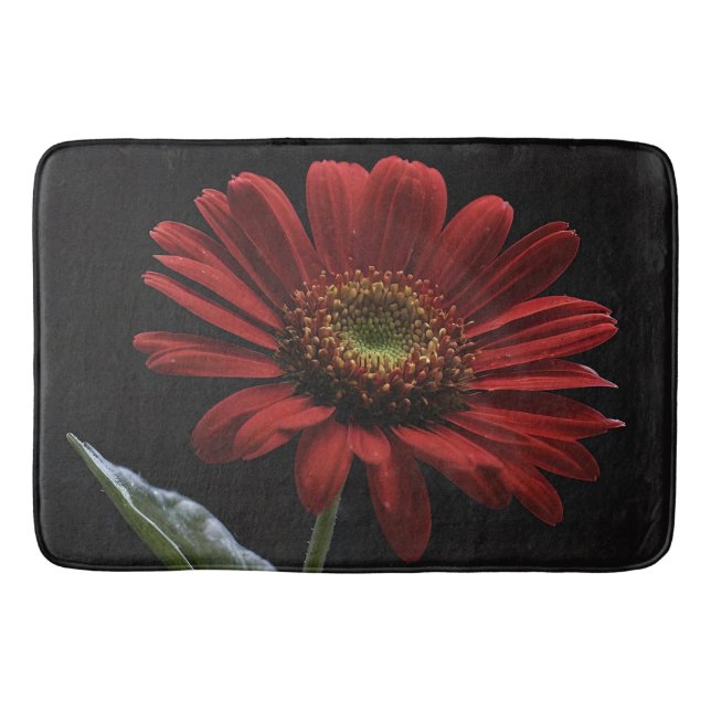 Classy Red Daisy On Black, Bath Mat (Front)