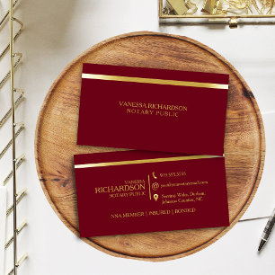 Classy Red & Gold Luxury Professional Notary  Business Card