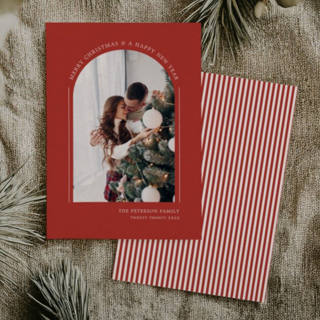 Classy Red Modern Family Christmas Photo Holiday Card (Creator Uploaded)