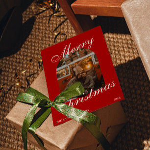 Classy Red Old Money Arched Photo Christmas Holiday Card