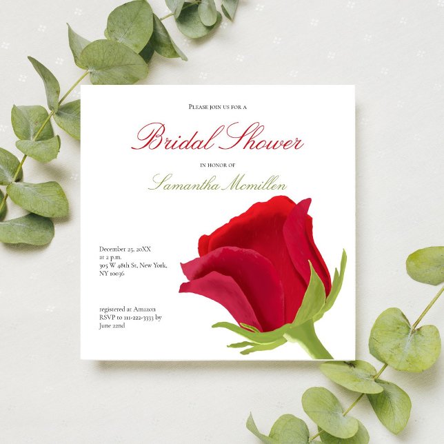 Classy Red Rose Bridal Shower  Invitation (Creator Uploaded)