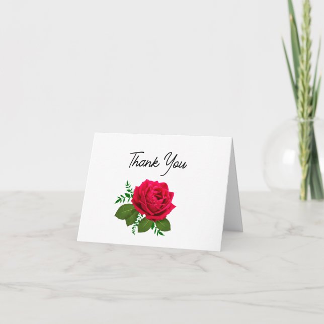 Classy Red Rose Floral Thank You Cards (Front)