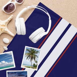 Classy Red, White, and Blue Racing Stripes Beach Towel