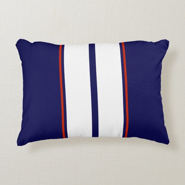 Classy Red, White, and Blue Racing Stripes Decorative Cushion (Front)