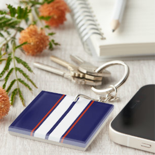 Classy Red, White, and Blue Racing Stripes Key Ring