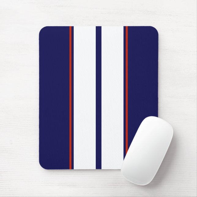 Classy Red, White, and Blue Racing Stripes Mouse Mat (With Mouse)