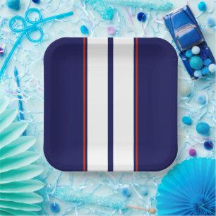 Classy Red, White, and Blue Racing Stripes Paper Plate