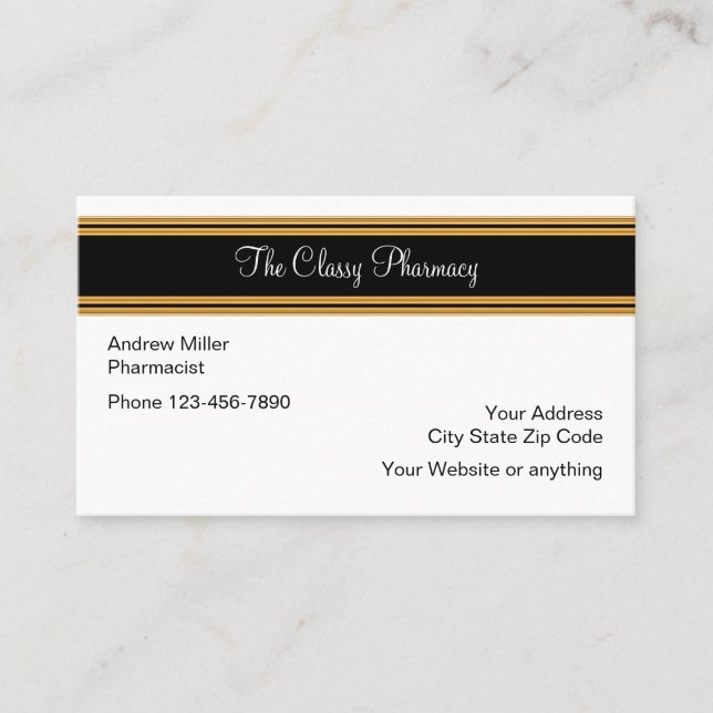 Classy Retail Pharmacy For A Pharmacist Business Card (Front)