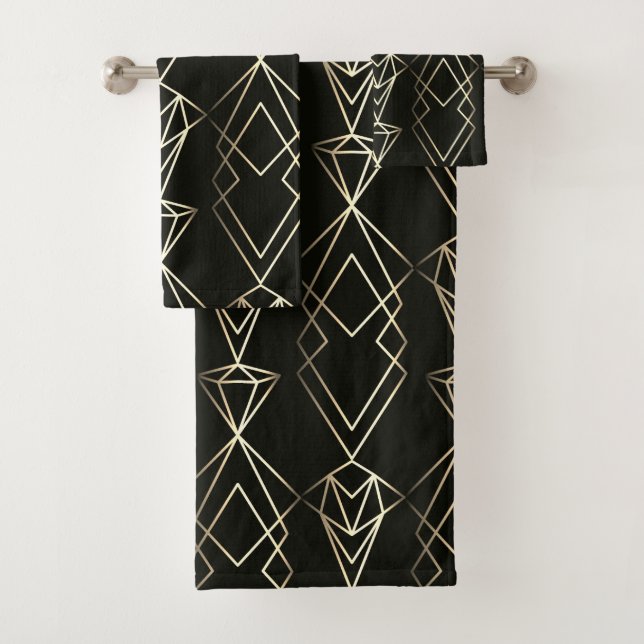 Classy Retro Design in Black and Gold  Bath Towel Set (Insitu)