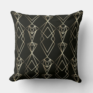 Classy Retro Design in Black and Gold  Cushion