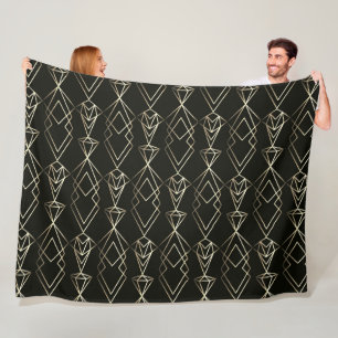 Classy Retro Design in Black and Gold Fleece Blanket