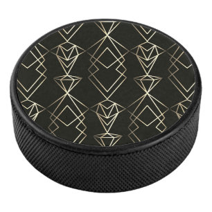 Classy Retro Design in Black and Gold  Hockey Puck