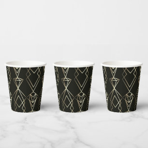 Classy Retro Design in Black and Gold Paper Cups