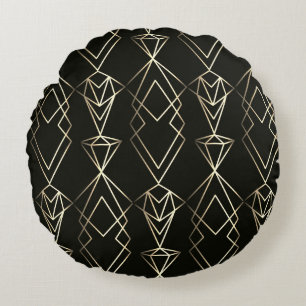 Classy Retro Design in Black and Gold  Round Cushion
