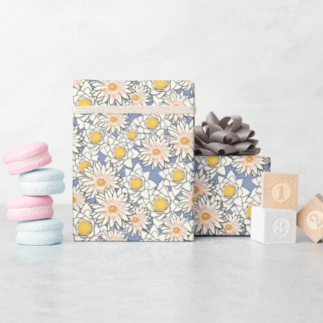 Classy retro floral pattern l Yellow and blue Wrapping Paper (Baby Shower)
