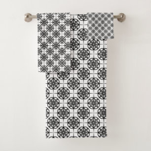 Classy Retro Vibe Geometric Pattern Bath Towel Set