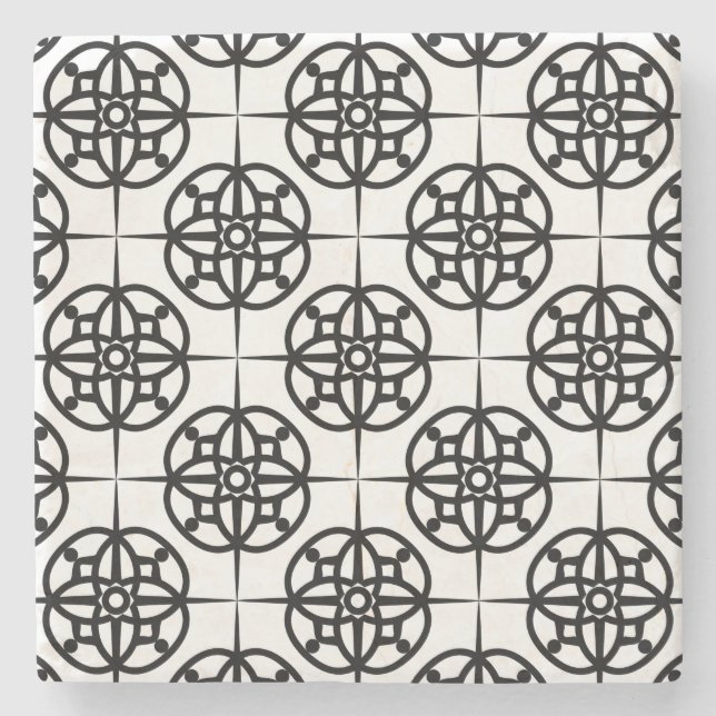 Classy Retro Vibe Geometric Pattern Stone Coaster (Front)