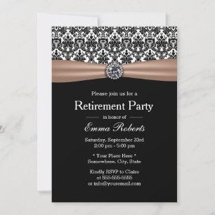 Classy Ribbon & Damask Diamond Retirement Party Invitation