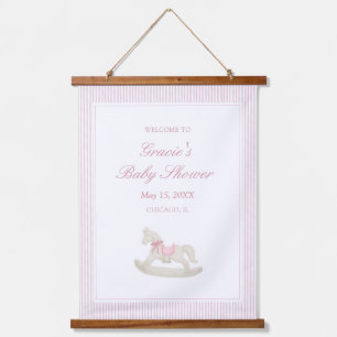 Classy Rocking Horse Baby Girl Shower Welcome Sign Hanging Tapestry