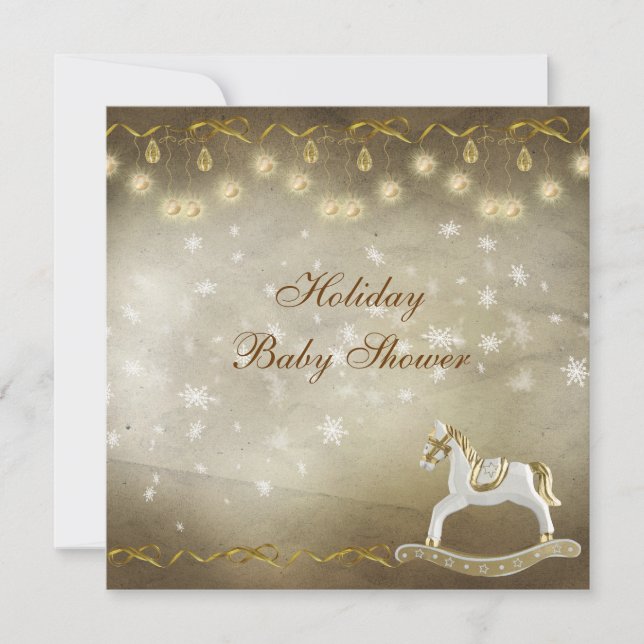 Classy Rocking Horse Neutral Christmas Baby Shower Invitation (Front)