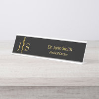 Classy Rod of Asclepius Gold on Black Medical