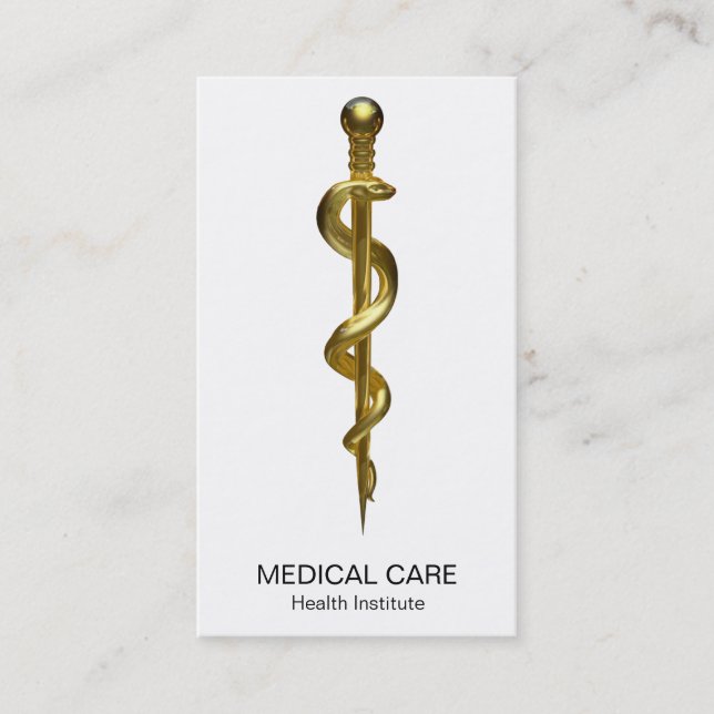 Classy Rod of Asclepius Medical Gold on White Business Card (Front)