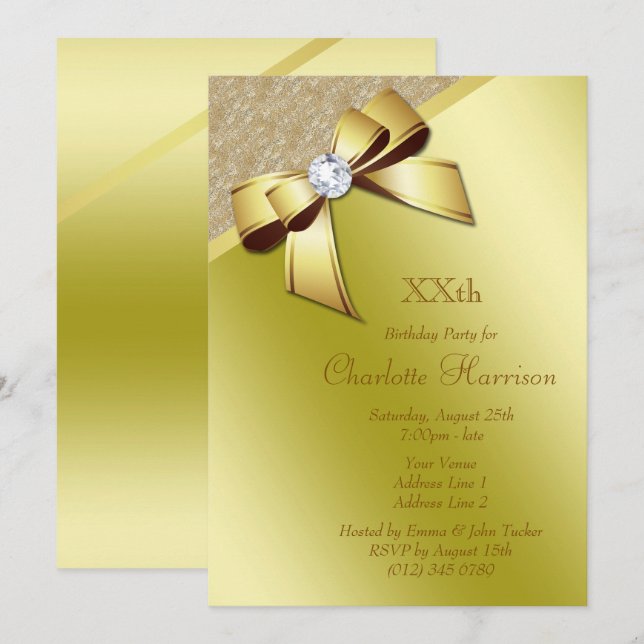Classy Romantic Gold Birthday Party Invitation (Front/Back)
