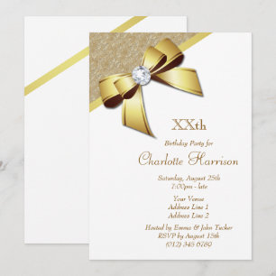 Classy Romantic Gold & White Birthday Party Invitation
