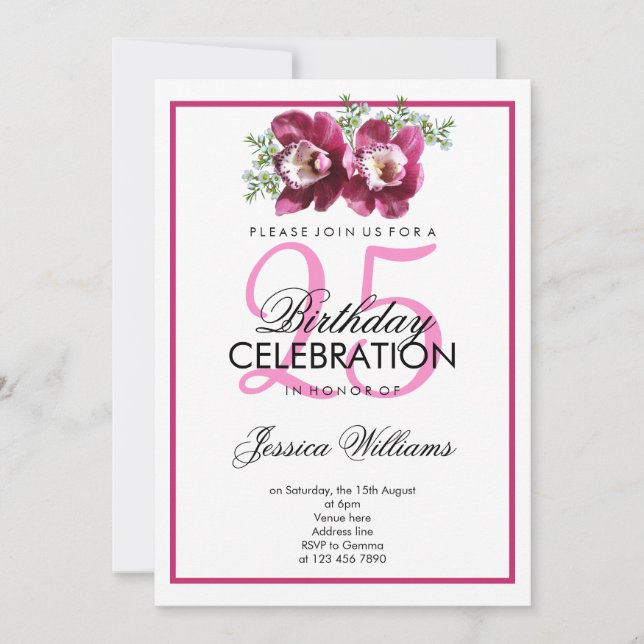Classy Romantic Pink Orchids Birthday Invitation (Front)
