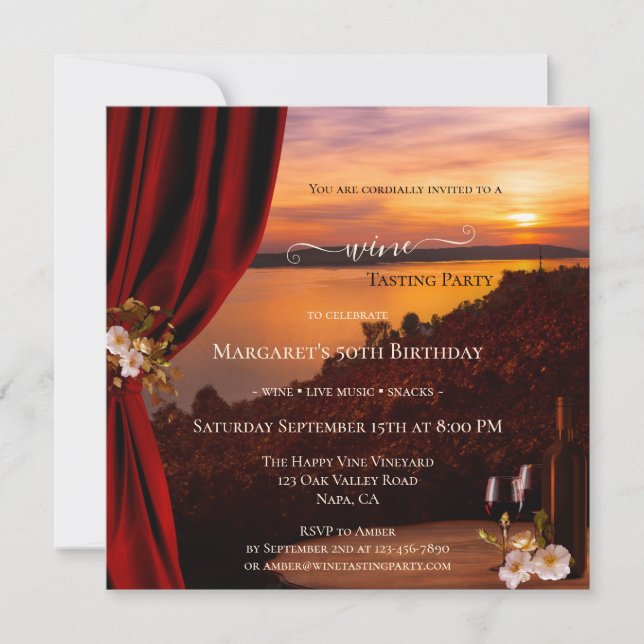 Classy Romantic Sunset Wine Tasting Invitation (Front)