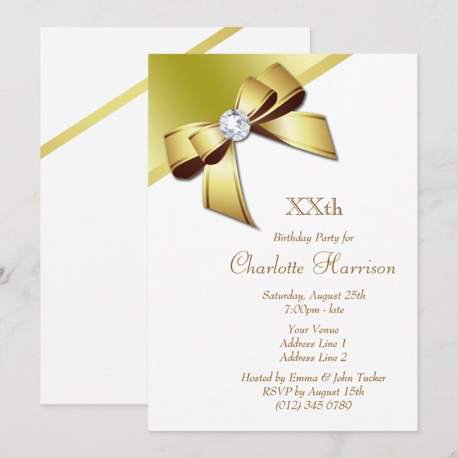 Classy Romantic White & Gold Birthday Party Invitation (Front/Back)