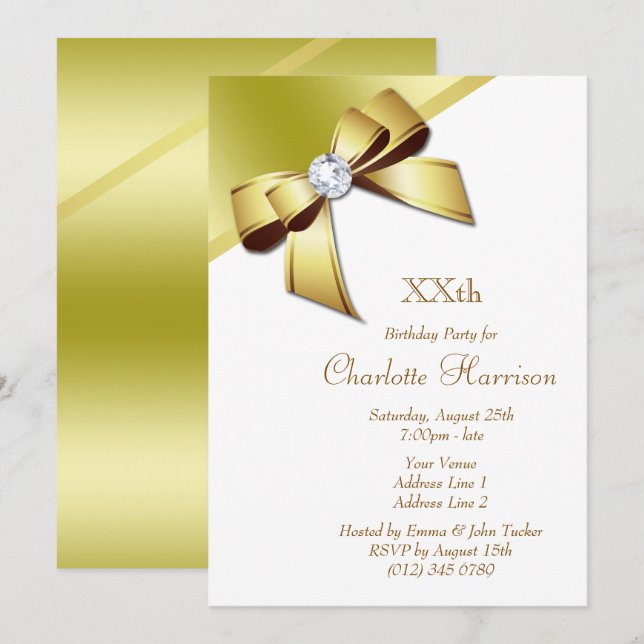 Classy Romantic White & Gold Birthday Party Invitation (Front/Back)