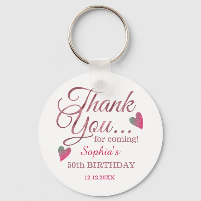 Classy Rose Gold 50th Birthday Thank You Favour    Key Ring (Front)