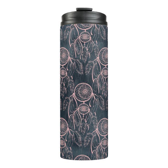 Classy Rose Gold dreamcatcher Grey Pattern Thermal Tumbler (Front)