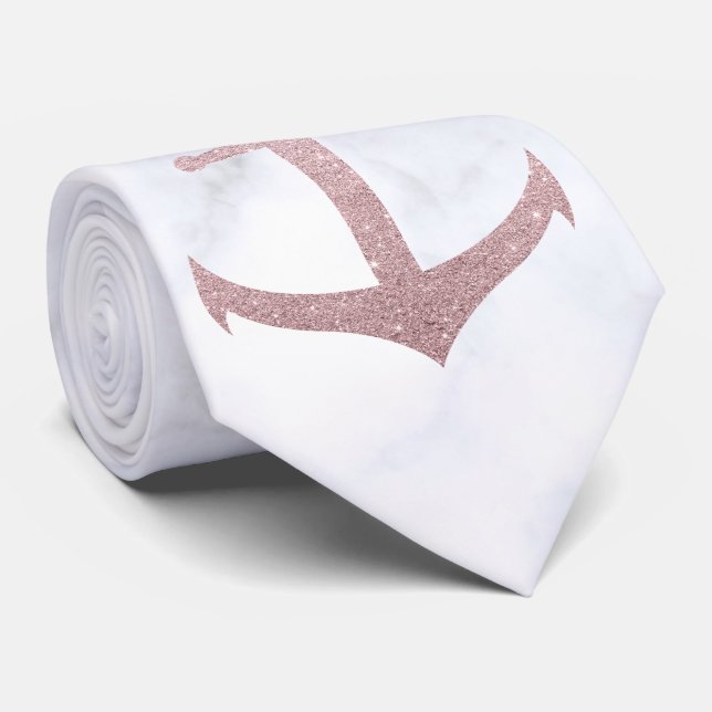 Classy rose gold glitter anchor & white marble tie (Rolled)