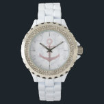 Classy rose gold glitter anchor & white marble watch<br><div class="desc">Stylish and elegant design featuring faux rose gold glitter anchor & white marble.</div>