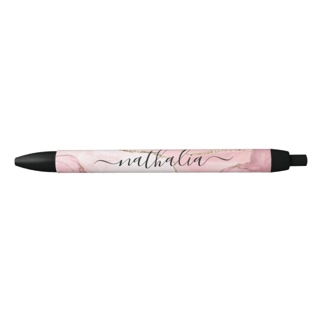 Classy Rose Gold Glitter Foil  Black Ink Pen (Front)