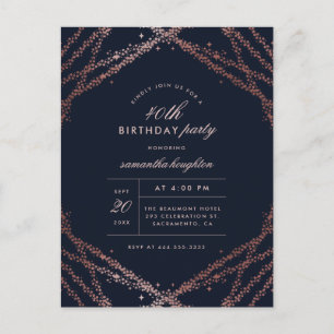 Classy Rose Gold & Navy Blue Birthday Party Invitation Postcard