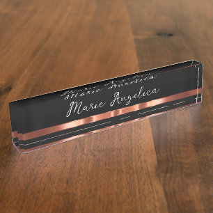 Classy Rose Gold Tone Monogram Desk Nameplate