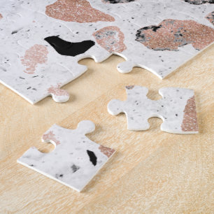 Classy rose gold vintage marble abstract terrazzo jigsaw puzzle