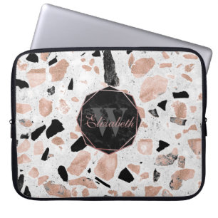 Classy rose gold vintage marble abstract terrazzo laptop sleeve