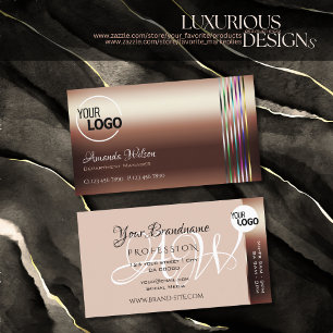 Classy Rose Golden Colourful Stripes add Logo Nobl Business Card